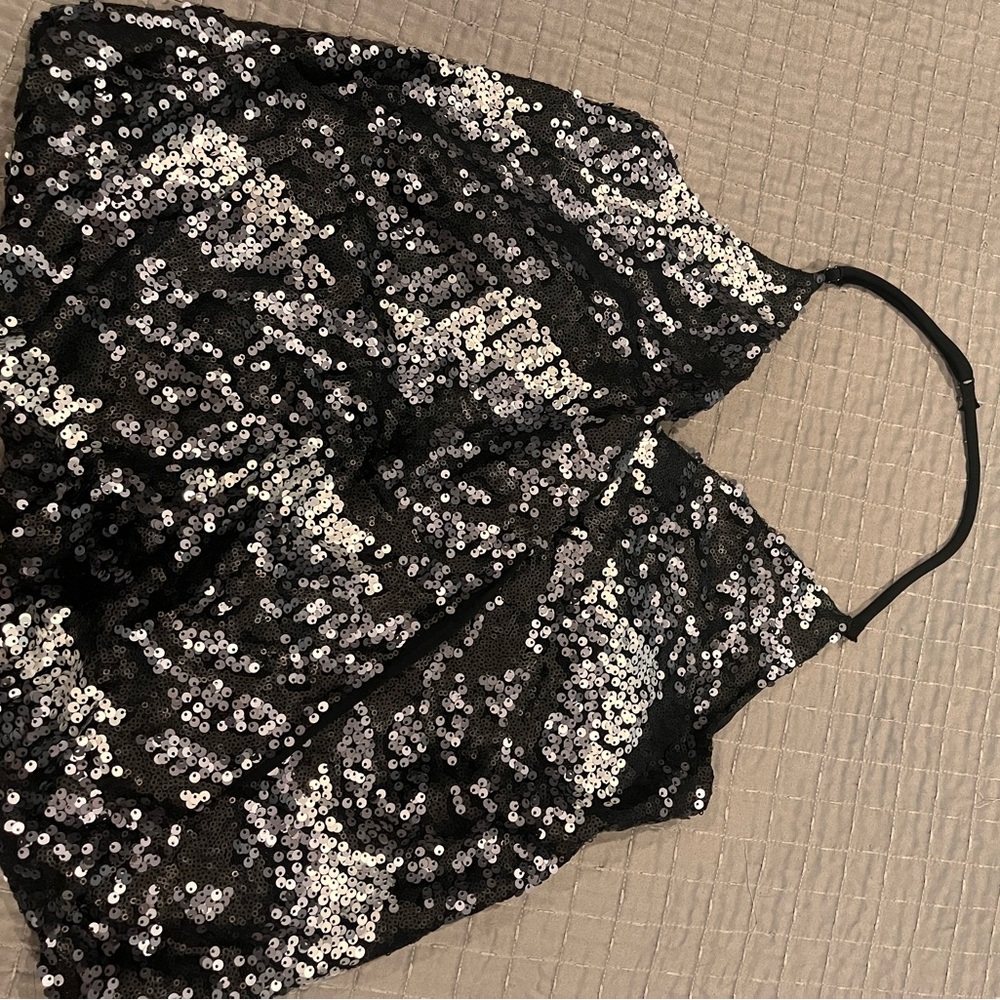 Aqua Black Sequin Embellished Top
